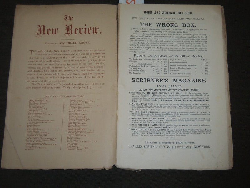 1889 JUNE THE NEW REVIEW MAGAZINE VOLUME 1 NO. 1 EDITED BY A. GROVE - J 2146