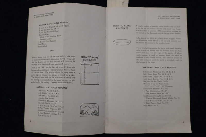 1930'S PATTERSON BROTHERS ART METAL CRAFT CATALOG - NEW YORK N.Y. - K 1498