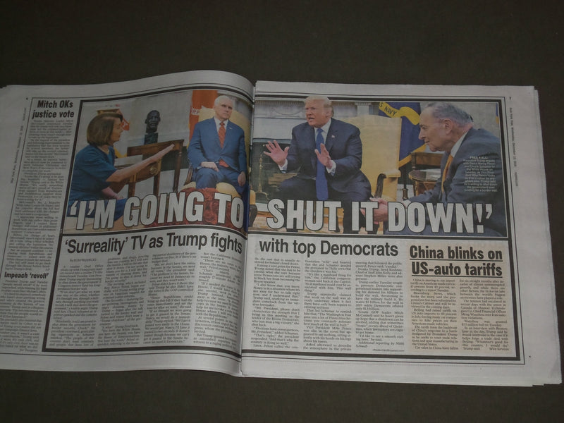 2018 DECEMBER 12 NEW YORK POST NEWSPAPER - TRUMP: I WILL SHUT DOWN GOVERNMENT
