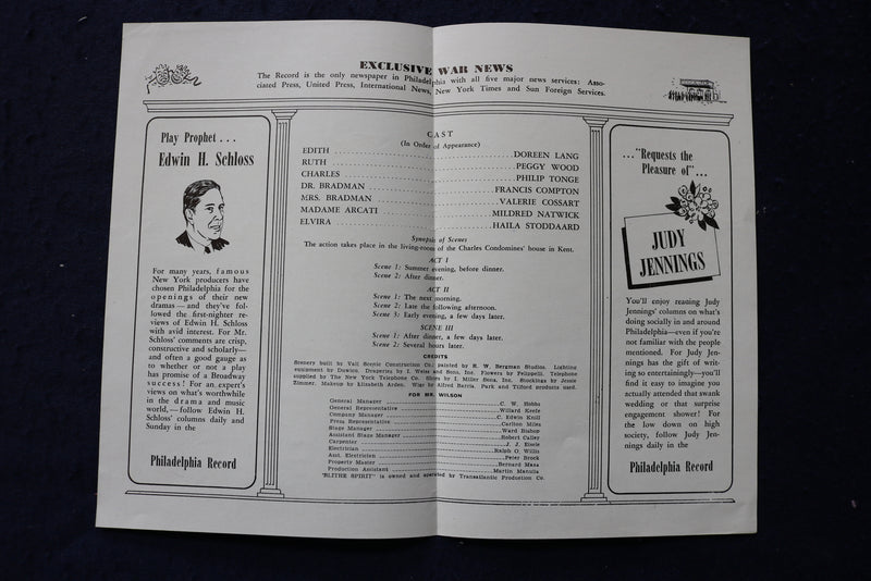 1950'S BLITHE SPIRIT WALNUT THEATRE PROGRAM - K 1743