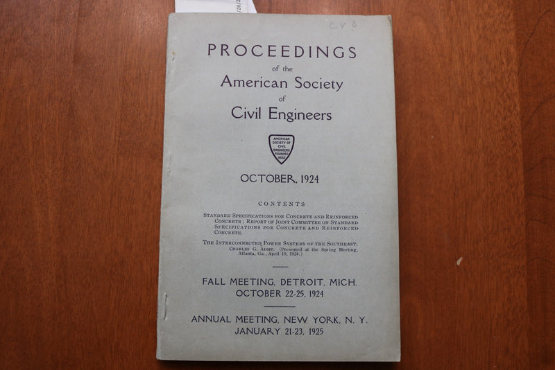 1924 OCTOBER AMERICAN SOCIETY OF CIVIL ENGINEERS PROCEEDINGS- SOFTCOVER - K 3244
