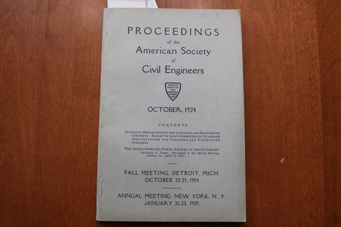 1924 OCTOBER AMERICAN SOCIETY OF CIVIL ENGINEERS PROCEEDINGS- SOFTCOVER - K 3244