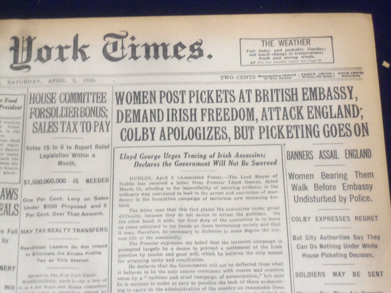 1920 APRIL 3 NEW YORK TIMES - WOMEN DEMAND IRISH FREEDOM - NT 8279