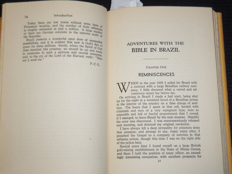 19943 ADVENTURES WITH THE BIBLE IN BRAZIL BOOK BY FREDERICK GLASS - KD 9399