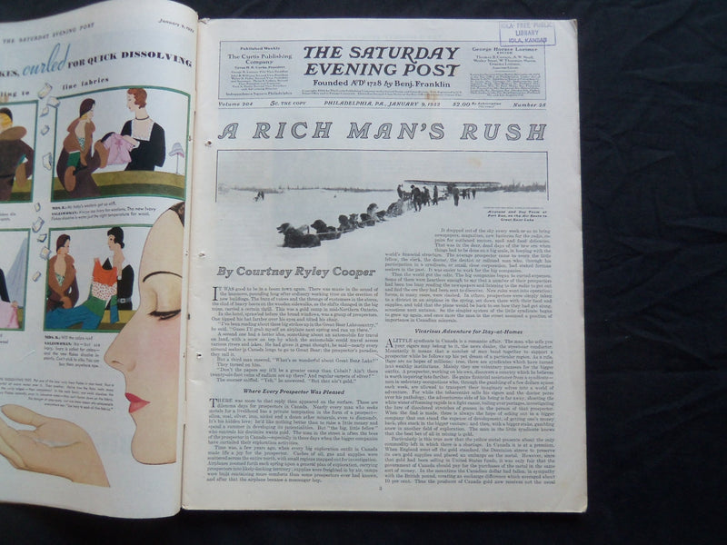 1932 JANUARY 9 THE SATURDAY EVENING POST MAGAZINE - ILLUSTRATED COVER -SP 1448