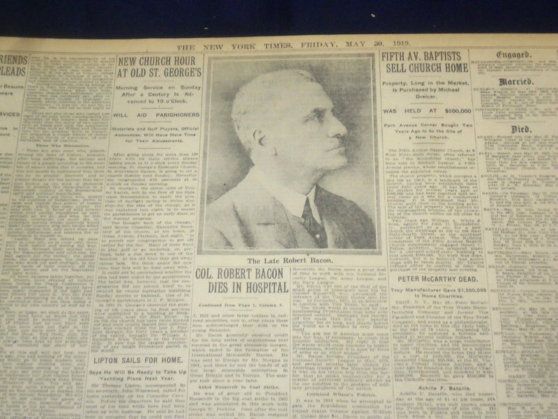 1919 MAY 30 NEW YORK TIMES - NC-4 GOES TO PLYMOUTH - NT 9254