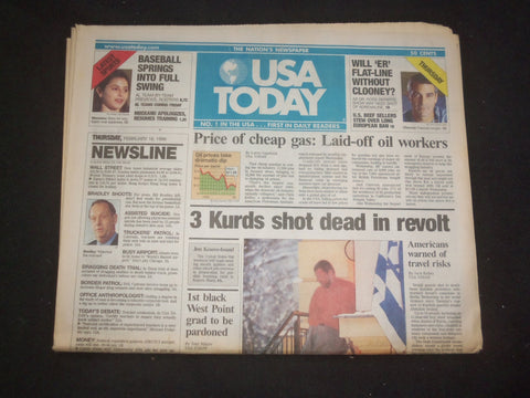 1999 FEBRUARY 18 USA TODAY NEWSPAPER - 3 KURDS SHOT DEAD IN REVOLT - NP 8002