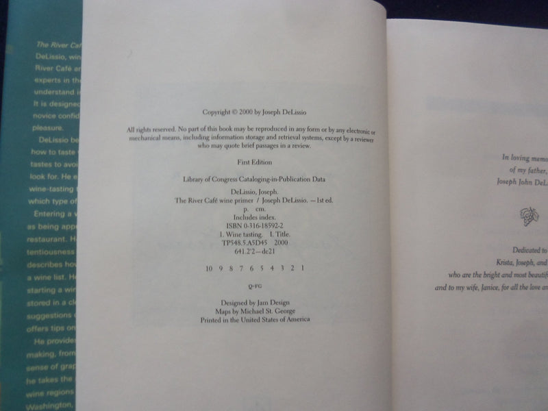 2000 RIVER CAFE WINE PRIMER HARDCOVER BOOK- AUTOGRAPHED BY J. DELISSIO - KD 8508