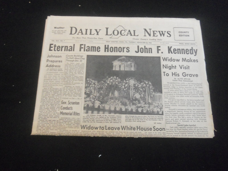1963 NOV 26 DAILY LOCAL NEWS NEWSPAPER - ETERNAL FLAME HONORS J.F.K. - NP 5801