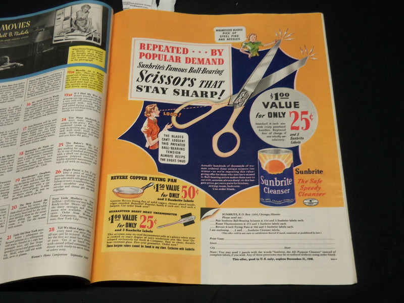 1940 SEPTEMBER WOMAN'S HOME COMPANION MAGAZINE - BEAUTIFUL FRONT COVER - F 567C