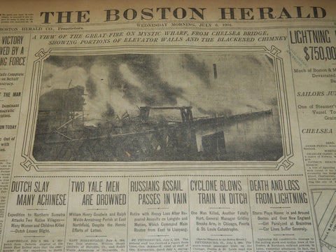 1904 JULY 6 THE BOSTON HERALD - LIGHTENING BOLTS SET FIRE TO WHARF - BH 383