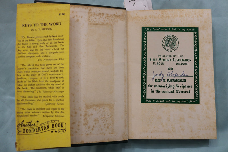 1950'S KEYS TO THE WORD HARDCOVER BOOK BY A. T. PIERSON - KD 9634