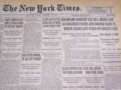 1931 FEBRUARY 15 NEW YORK TIMES - DOUGHT BILL MADE LAW - NT 4137