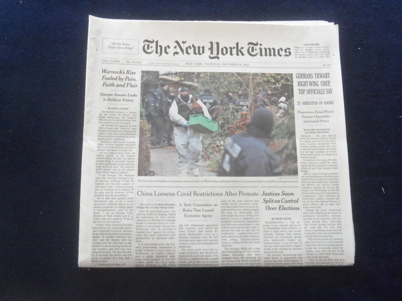 2022 DEC 8 NEW YORK TIMES - GERMANS THWART RIGHT-WING COUP, TOP OFFICIALS SAY