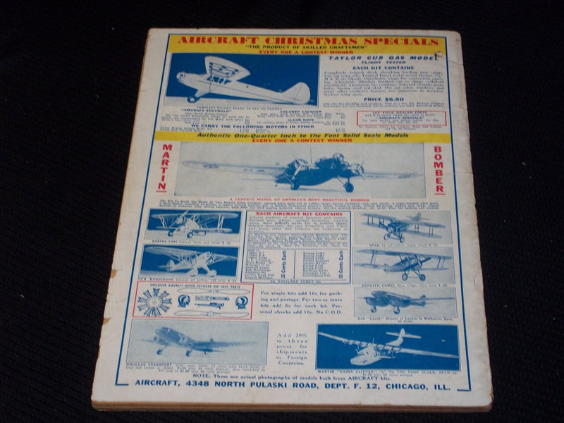 1937 DECEMBER FLYING ACES MAGAZINE ILLUSTRATED FRONT COVER - E 200