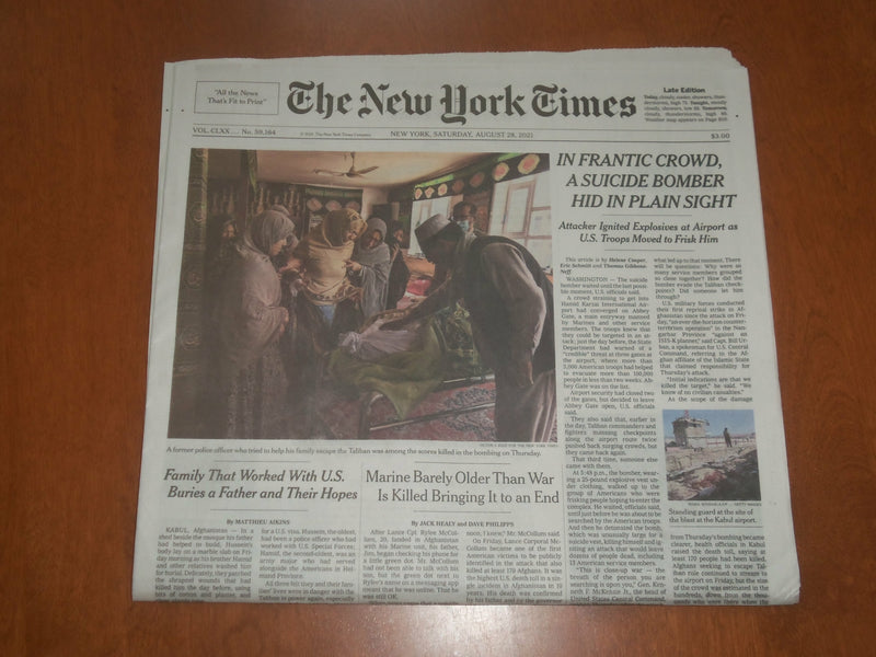 2021 AUGUST 28 NEW YORK TIMES-IN FRANTIC CROWD SUICIDE BOMBER HID IN PLAIN SIGHT