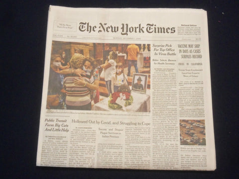 2020 DECEMBER 7 NEW YORK TIMES -VACCINE MAY SHIP IN DAYS AS CASES SURPASS RECORD