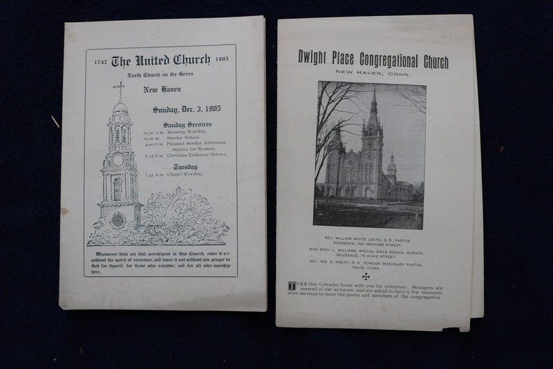 1905-1928 NEW HAVEN CHURCH PROGRAMS - LOT OF 10 - K 1542