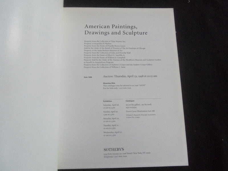 1998 APR 23 SOTHEBY'S AMERICAN PAINTINGS, DRAWINGS & SCULPTURE CATALOG - B 4077H