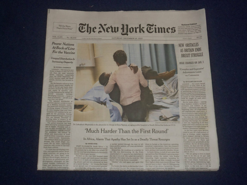 2020 DECEMBER 26 NEW YORK TIMES - NEW OBSTACLES AS BRITAIN ENDS BREXIT STRUGGLE