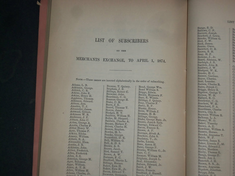1874 BOSTON BOARD OF TRADE 20TH ANNUAL REPORT BY CORNELIUS G. ATTWOOD - J 4524