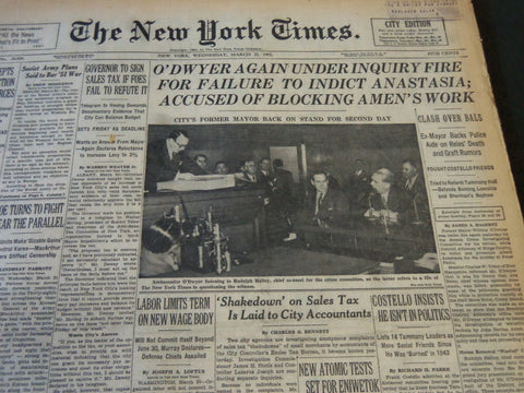 1951 MARCH 21 NEW YORK TIMES - O'DWYER AGAIN UNDER INQUIRY FIRE - NT 5943