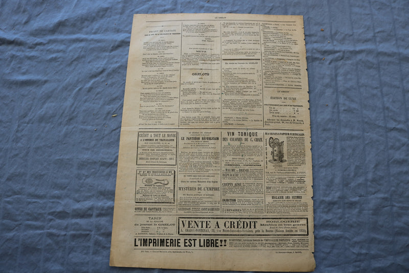 1873 APRIL 13 LE GRELOT NEWSPAPER - CENDRILLON- ALFRED LE PETIT-FRENCH - NP 8619