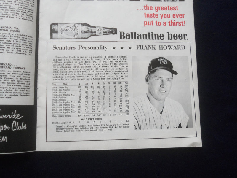 1965 WASHINGTON SENATORS VS. NEW YORK YANKEES SCORECARD - J 8398