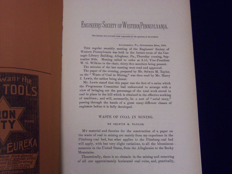 1893-1894 PROCEEDINGS OF ENGINEERS' SOCIETY WESTERN PA. MAGAZINE LOT 8- O 2845
