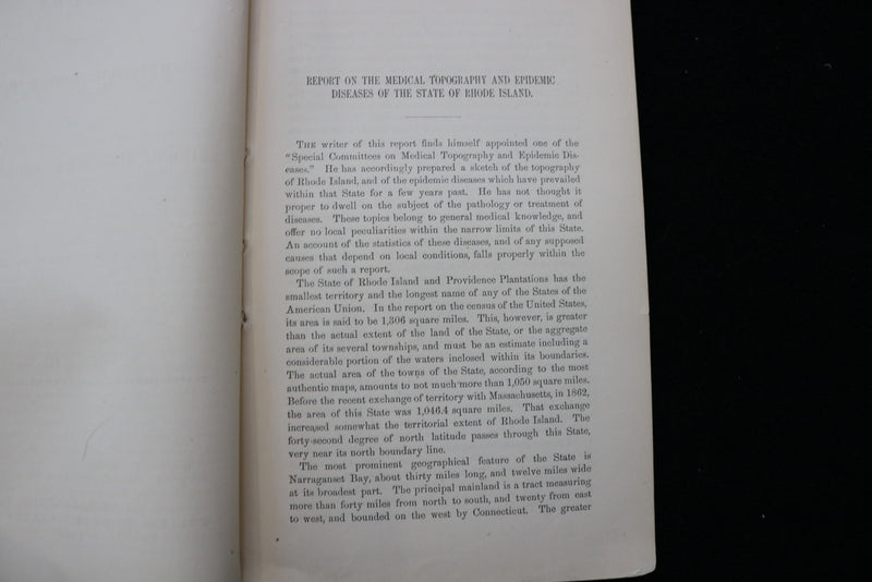 1864 MEDICAL TOPOGRAPHY - EPIDEMIC DISEASES OF RHODE ISLAND - SOFTCOVER - K 2889