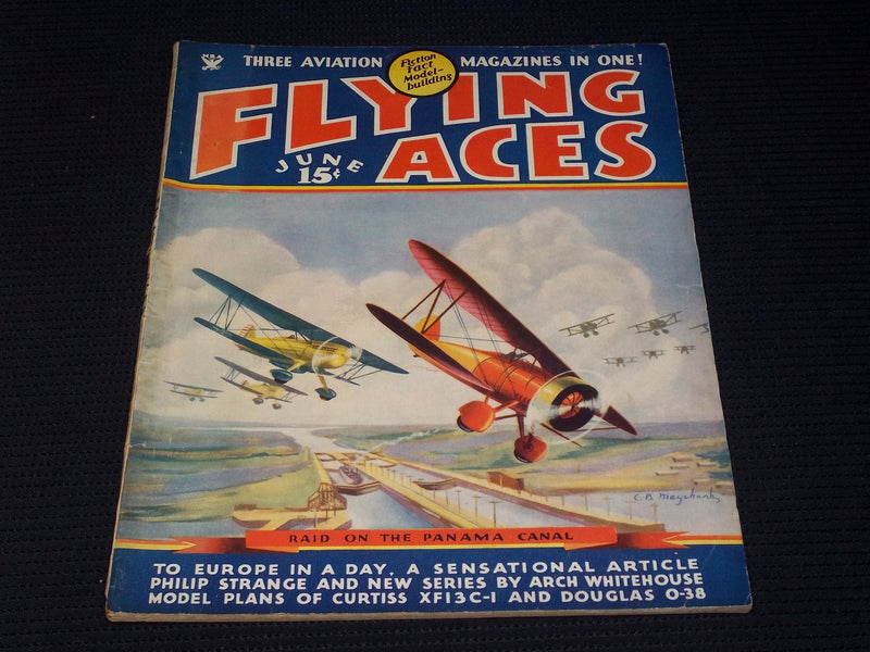 1935 JUNE FLYING ACES MAGAZINE - RAID ON PANAMA CANAL FRONT COVER - E 6316