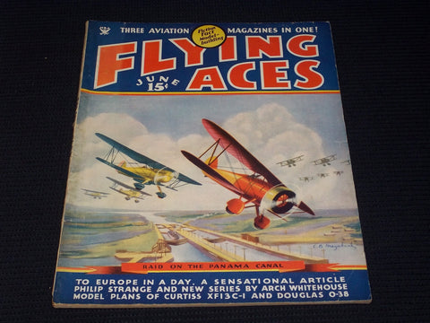 1935 JUNE FLYING ACES MAGAZINE - RAID ON PANAMA CANAL FRONT COVER - E 6316
