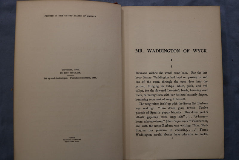 1921 MR. WADDINTON OF WYCK HARDCOVER BOOK BY MARY SINCLAIR - KD 9598