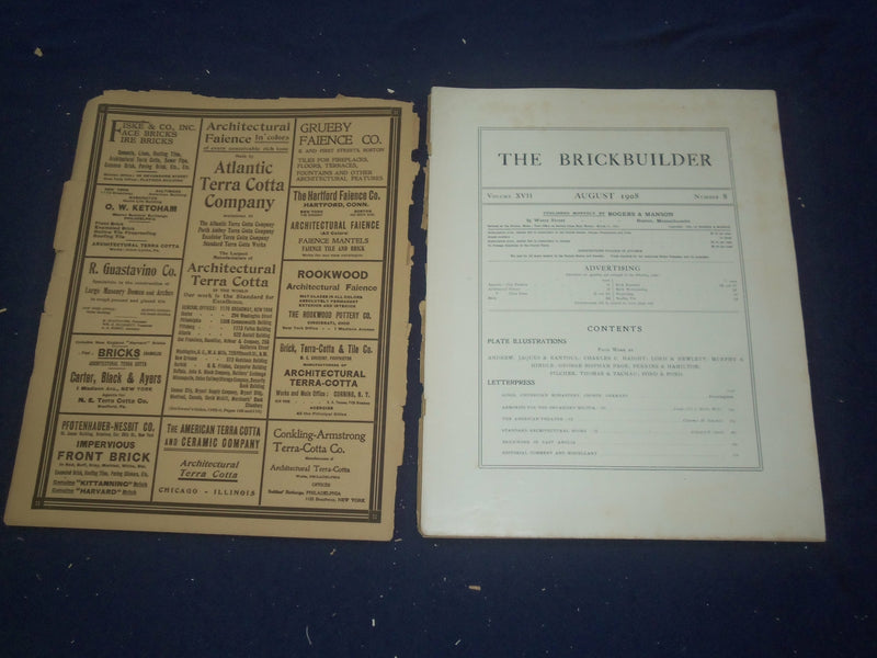 1908 AUGUST THE BRICKBUILDER MAGAZINE - AN ARCHITECTURAL MONTHLY - ST 258I