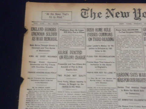 1920 NOVEMBER 12 NEW YORK TIMES - ENGLAND HONORS UNKNOWN SOLDIER - NT 8452