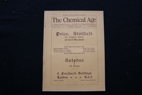 1924 APRIL 5 THE CHEMICAL AGE MAGAZINE - PRICE, STUTFIELD & CO. COVER - SP 4190R