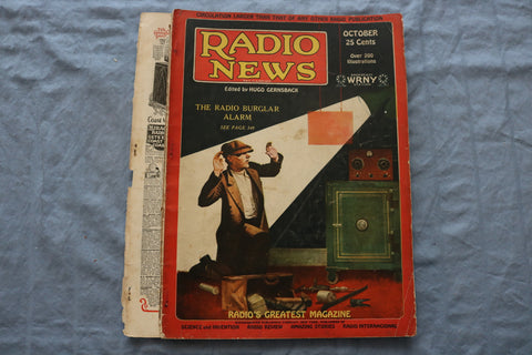 1926 OCTOBER RADIO NEWS MAGAZINE - RADIO BURGLAR ALARM COVER - ST 1006E