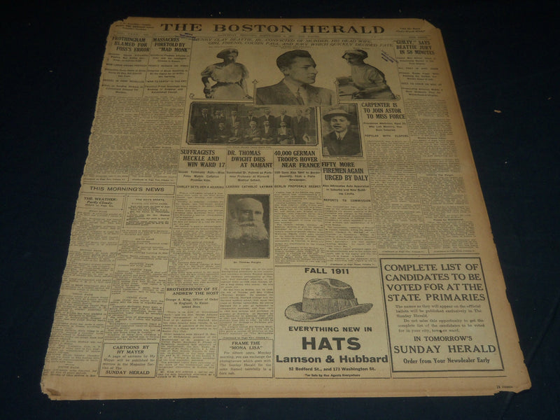 1911 SEPTEMBER 9 THE BOSTON HERALD - DR. THOMAS DWIGHT DIES AT NAHANT - BH 309