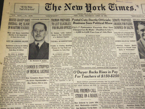 1950 APRIL 20 NEW YORK TIMES - SANDER IS STRIPPED OF MEDICAL LICENSE - NT 4732