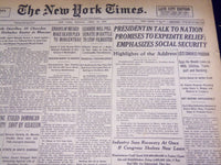 1935 APRIL 29 NEW YORK TIMES - PRESIDENT TALK TO NATION PROMISES RELIEF- NT 1862