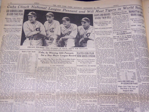 1935 SEPTEMBER 23 NEW YORK TIMES - CUBS CLINCH PENNANT - NT 3791