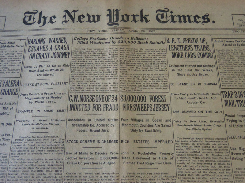 1922 APRIL 28 NEW YORK TIMES - B. R. T. SPEED'S UP LENGHTENS TRAINS - NT 5768