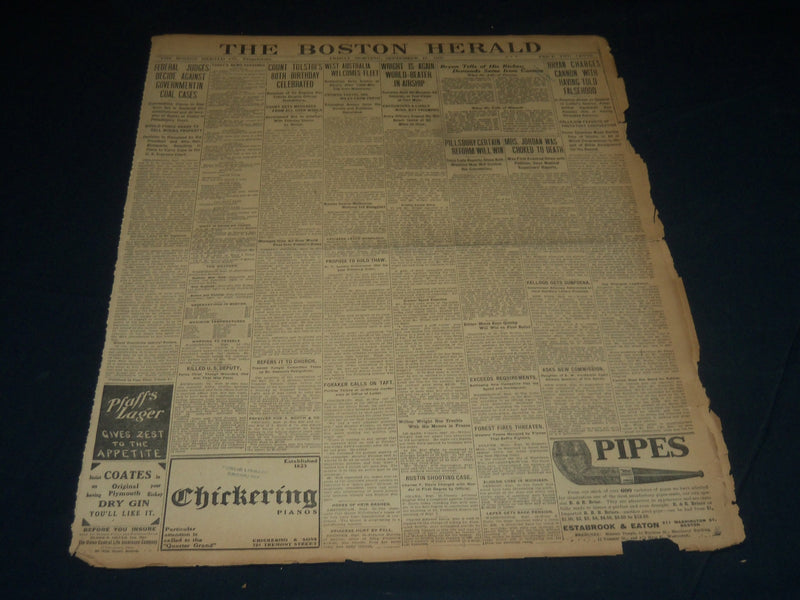 1908 SEPTEMBER 11 THE BOSTON HERALD - WRIGHT WORLD BEATER IN AIRSHIP - BH 306
