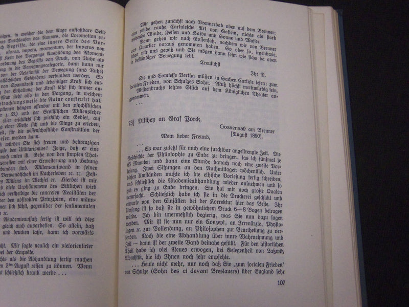 1923 BRIEFWECHSEL DILTHEY YORCK V. WARTENBURG GERMAN BOOK - KD 42