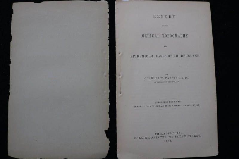 1864 MEDICAL TOPOGRAPHY - EPIDEMIC DISEASES OF RHODE ISLAND - SOFTCOVER - K 2889