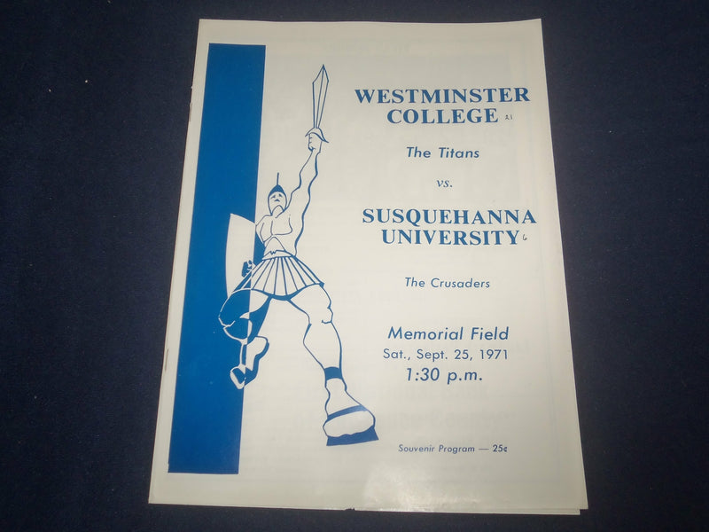 1971 SEP 25 WESTMINSTER COLLEGE AT SUSQUEHANNA UNIV FOOTBALL PROGRAM - ST 880A