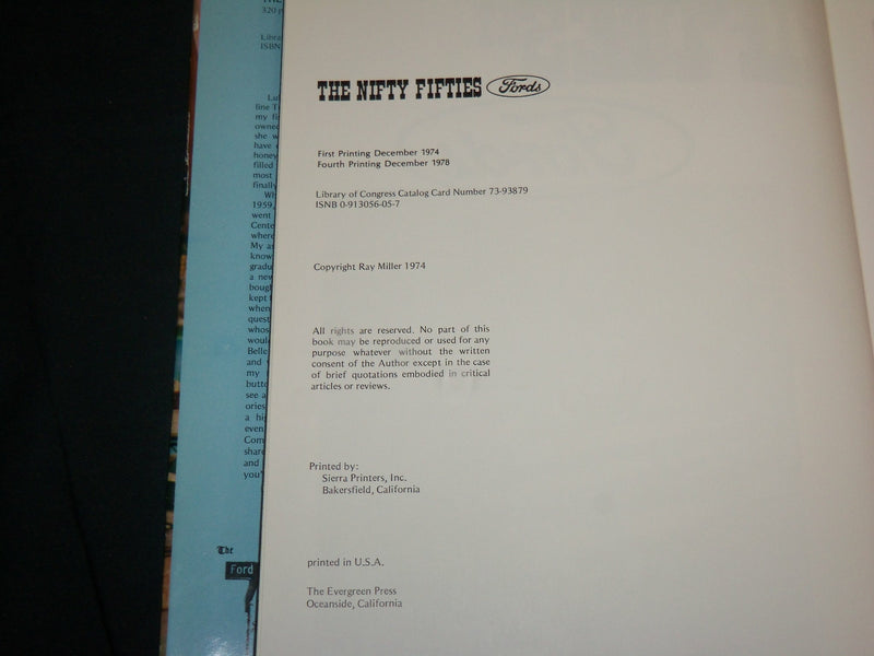 1978 THE NIFTY FIFTIES FORDS HARDCOVER BOOK BY RAY MILLER - KD 6759