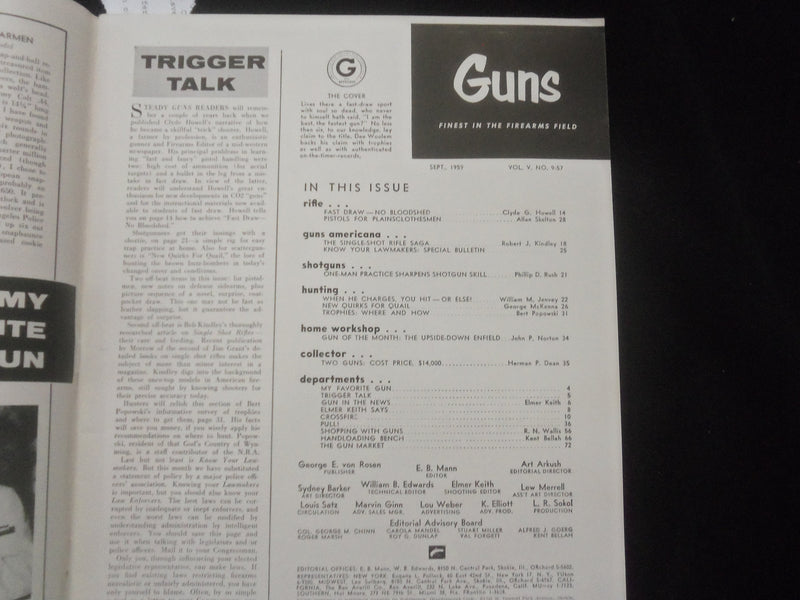1959 SEPTEMBER GUNS MAGAZINE - DEE WOOLEM - J 7807