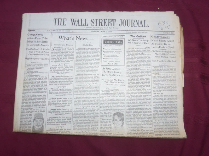 1999 JUNE 7 THE WALL STREET JOURNAL - HOLIDAY BARBIE LEAVES UNDER A CLOUD- WJ 38