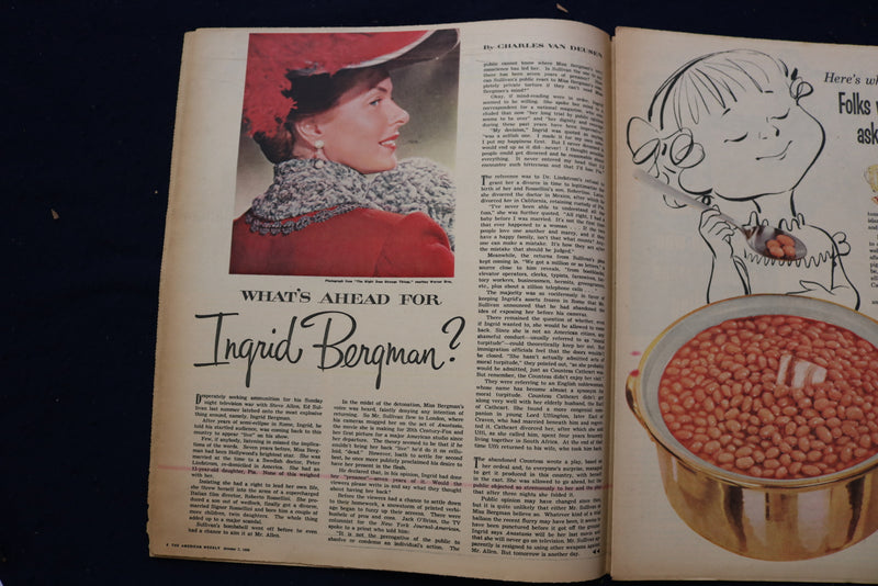 1956 OCT 7 AMERICAN WEEKLY MAGAZINE - INGRID BERGMAN ARTICLE AND PHOTO - E 23273